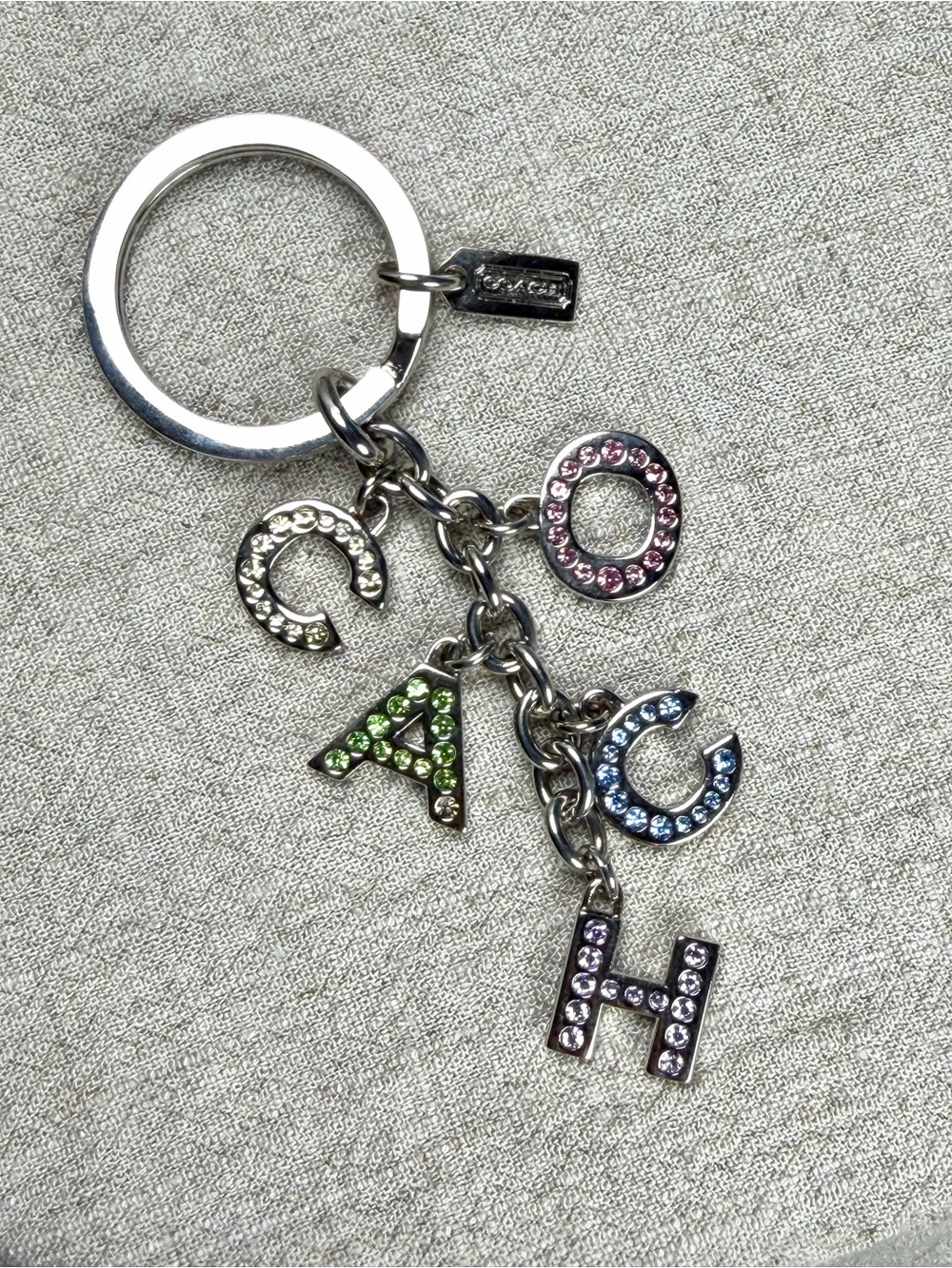 Coach Multicolor Crystal Letter Charm Keyring 3.5 in L